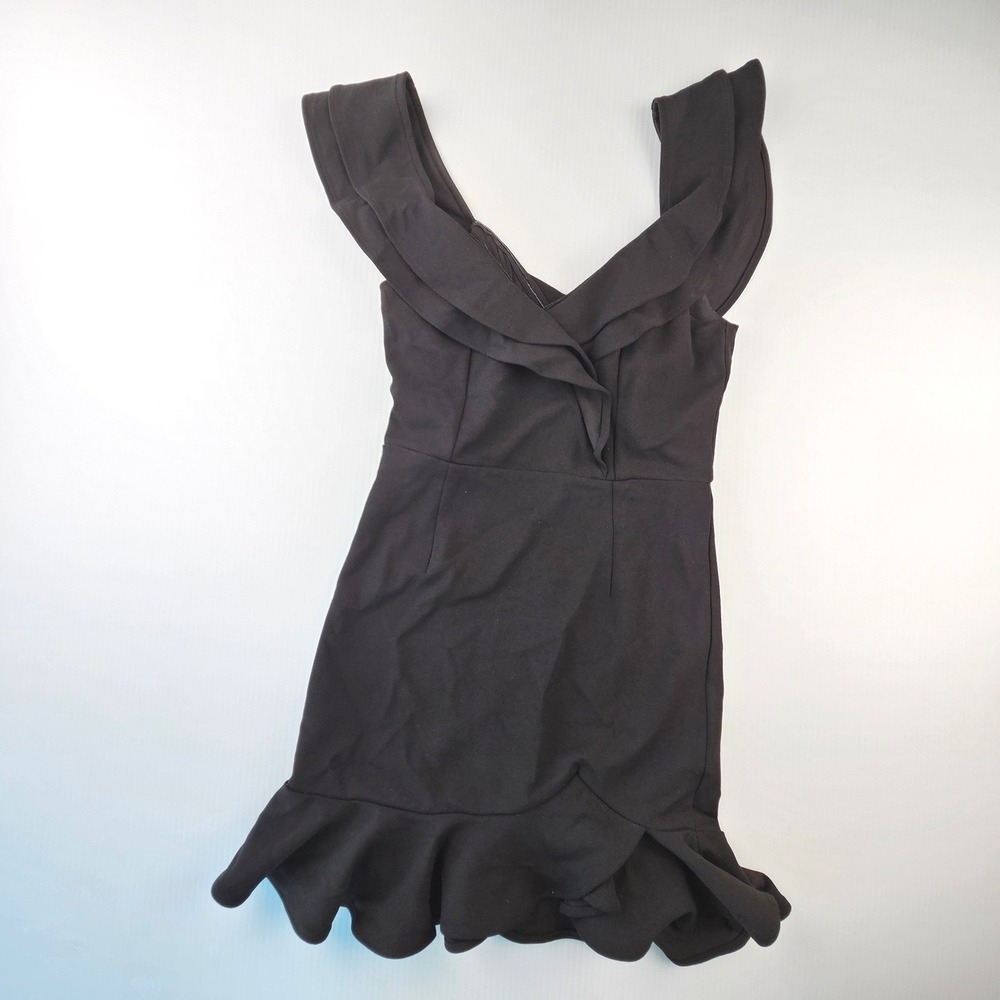 Angel Biba Black Ruffle Mini Dress Junior Small Y2K Glam Cocktail Party Clubwear